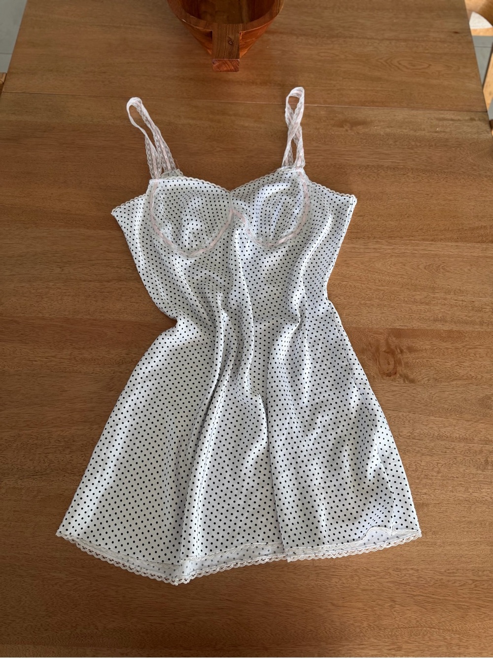 Pink by Frankies Bikinis Scout Crepe Midi Dress XL Black White Polka Dot Lace
